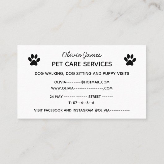 モノクロ白黒サインドッグペットケアサービス 名刺 (裏面)