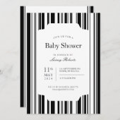 モノクロ白黒バーコードストライプシャワー 招待状 (正面/裏面)
