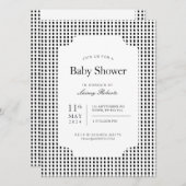 モノクロ白黒四角形格子模様（幾何） 招待状 (正面/裏面)