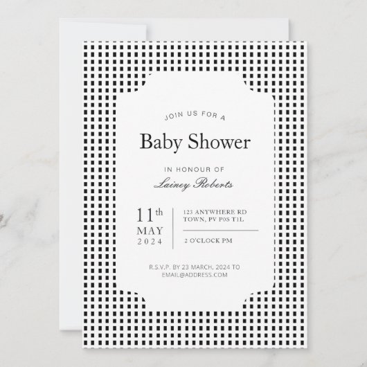 モノクロ白黒四角形格子模様（幾何） 招待状 (正面)