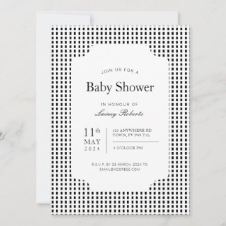 モノクロ白黒四角形格子模様（幾何） 招待状