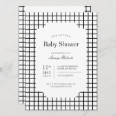 モノクロ白黒正方形ジオメトリプレイド 招待状 (正面/裏面)