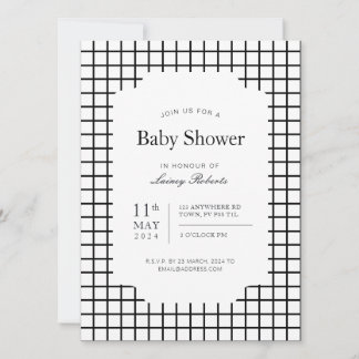 モノクロ白黒正方形ジオメトリプレイド 招待状