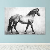 モノクロ白黒馬 |大きなウォールアート キャンバスプリント (インサイチュ (ウッドフロア))
