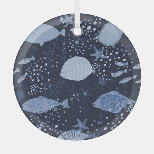 モノクロ睡眠魚、暗いパターン。 ガラスオーナメント (正面)