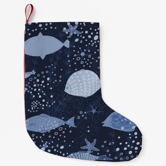 モノクロ睡眠魚、暗いパターン。 スモールクリスマスストッキング (正面)