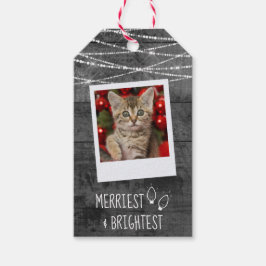 モノクロ素朴クリスマスライト両面写真 ギフトタグ