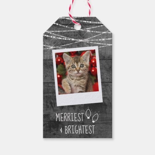 モノクロ素朴クリスマスライト両面写真 ギフトタグ (正面)