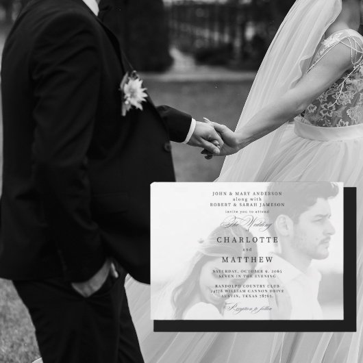 モノクロ結婚式の両親の写真 招待状