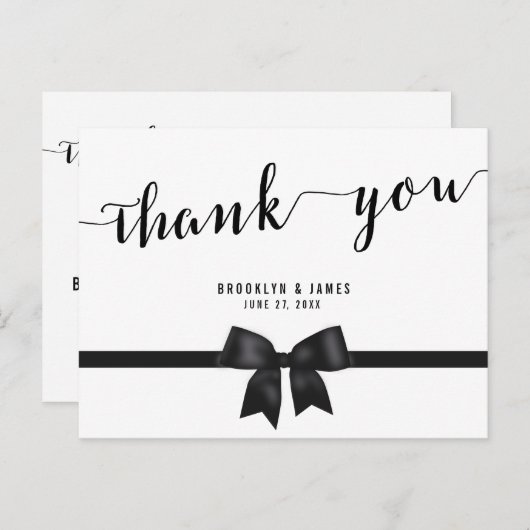 モノクロ結婚式感謝ハガキ リボン付き ポストカード (正面/裏面)