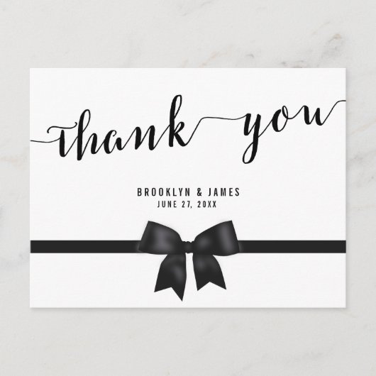 モノクロ結婚式感謝ハガキ リボン付き ポストカード (正面)