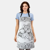 モノクロ美しい花、グラフィック作品 エプロン (着用した状態)