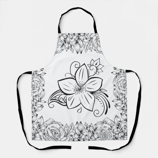 モノクロ美しい花、グラフィック作品 エプロン (正面)