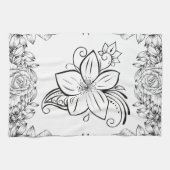 モノクロ美しい花、グラフィック作品 キッチンタオル (横)