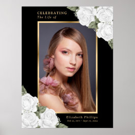 モノクロ花の写真追悼葬儀看板 ポスター