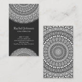 モノクロ花の曼荼羅のオーナメント 名刺 (正面/裏面)