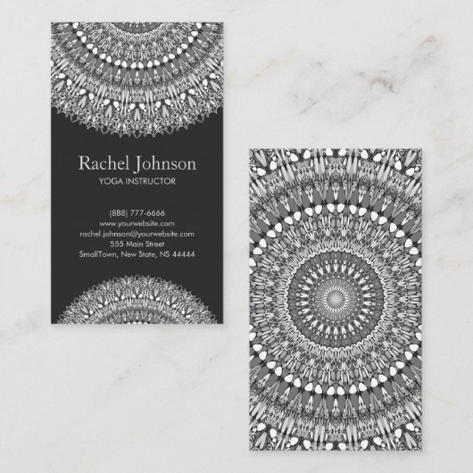 モノクロ花の曼荼羅のオーナメント 名刺 (正面/裏面)