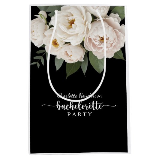 モノクロ花柄ブライズメイドパーティー ミディアムペーパーバッグ (正面)