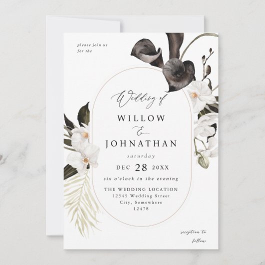 モノクロ花柄結婚式3 招待状 (正面)