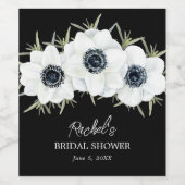 モノクロ花水彩 ワインラベル (シングルラベル)