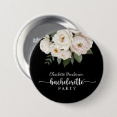 モノクロ花飾り独身最後のパーティー 缶バッジ (正面&裏面)