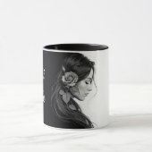 モノクロ芸術的バラ付き女性プロファイル マグカップ (中央)