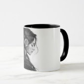 モノクロ芸術的バラ付き女性プロファイル マグカップ (正面右)