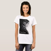 モノクロ芸術的バラ付き女性プロファイル Tシャツ (正面フル)