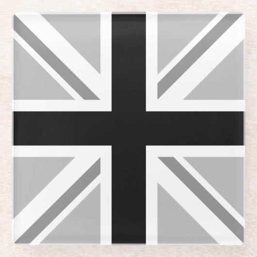 モノクロ英国旗かジャックのデザイン ガラスコースター (正面)