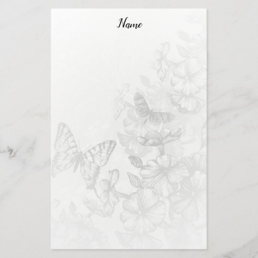 モノクロ蝶の文房具 便箋 (正面)