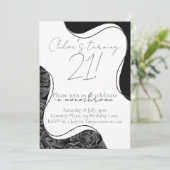 モノクロ誕生日招待状 – 白黒 招待状 (スタンド正面)