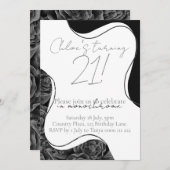 モノクロ誕生日招待状 – 白黒 招待状 (正面/裏面)