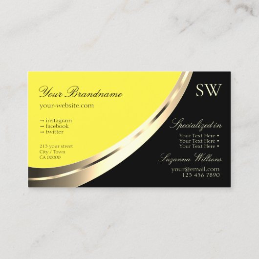 モノクロ金ゴールドデコール付きモノグラムモダン 名刺 (裏面)