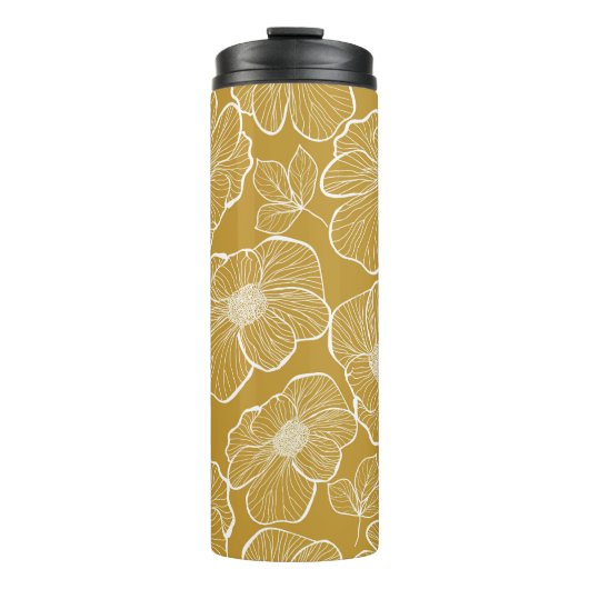 モノクロ金ゴールドフローラ:抽象芸術シームレス タンブラー (正面)