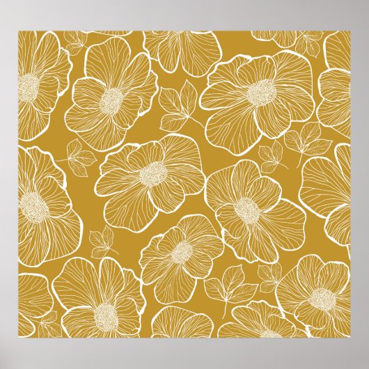 モノクロ金ゴールドフローラ:抽象芸術シームレス ポスター (正面)