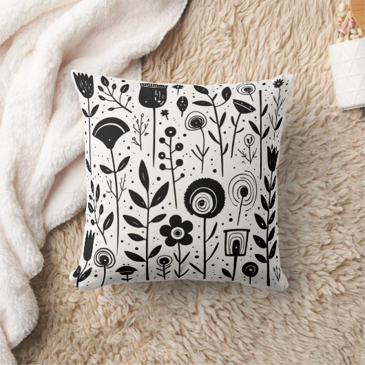 モノクロ開花 クッション (ブランケット)