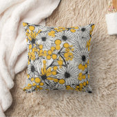 モノクロ開花：ミモサとデイジー融合 クッション (ブランケット)