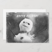 モノクロ雪だるまのホリデーカード シーズンカード (正面/裏面)