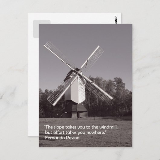 モノクロ風車および感動的引用文 ポストカード (正面/裏面)