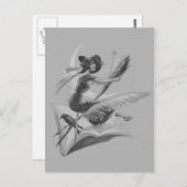 モノクロ魔法使いのワタリガラスの三日月の月 ポストカード (正面/裏面)