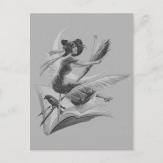 モノクロ魔法使いのワタリガラスの三日月の月 ポストカード