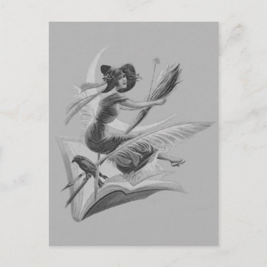 モノクロ魔法使いのワタリガラスの三日月の月 ポストカード (正面)