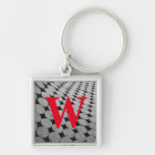 モノクロ黒とグレーの赤モノグラム キーホルダー (正面)