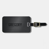 モノクロ黒塗りアルミニウムテクスチャプリント ラゲッジタグ (正面横)
