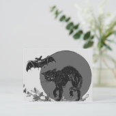 モノクロ黒猫こうもり満月 ポストカード (スタンド正面)