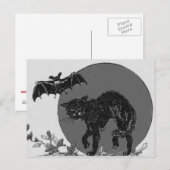 モノクロ黒猫コウモリ満月 ポストカード (正面/裏面)