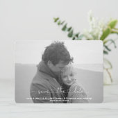 モノクロ2枚写真のシンプルな結婚式の保存日通知 シーズンカード (スタンド正面)