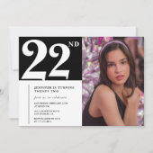 モノクロ22歳の誕生日招待状 女子 招待状 (正面)