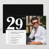 モノクロ29歳の誕生日招待状 招待状 (正面/裏面)
