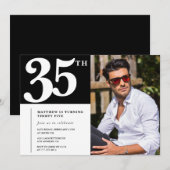 モノクロ35歳の誕生日招待状 招待状 (正面/裏面)